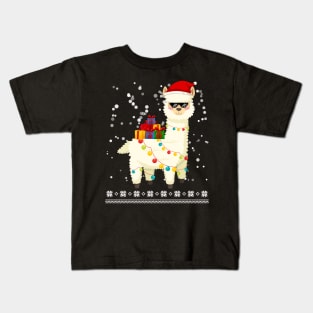 Christmas Llama Santa Hat Ugly Xmas Tree Alpaca Kids T-Shirt